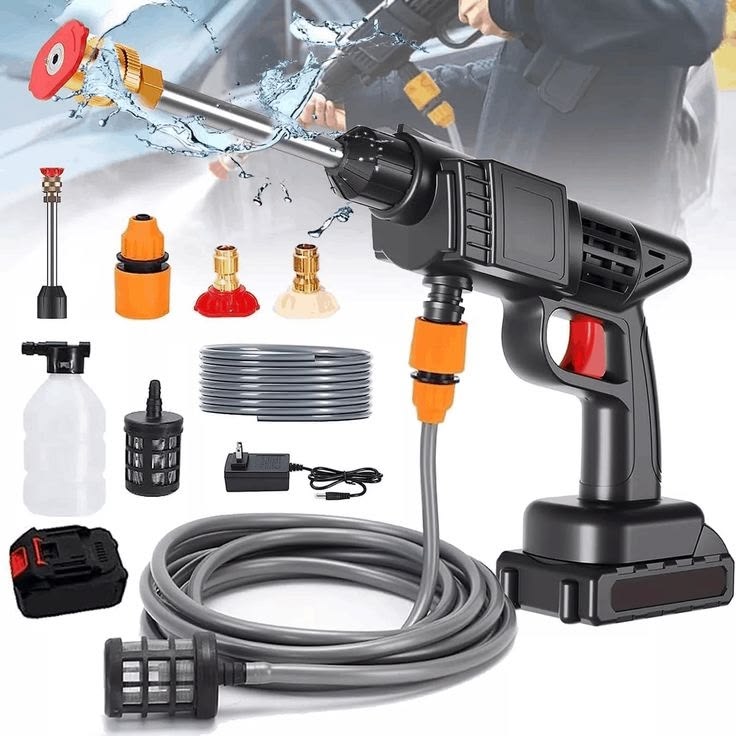 Rechargeable Wireless Car Washer Gun – High Pressure Portable Gun with Double Battery