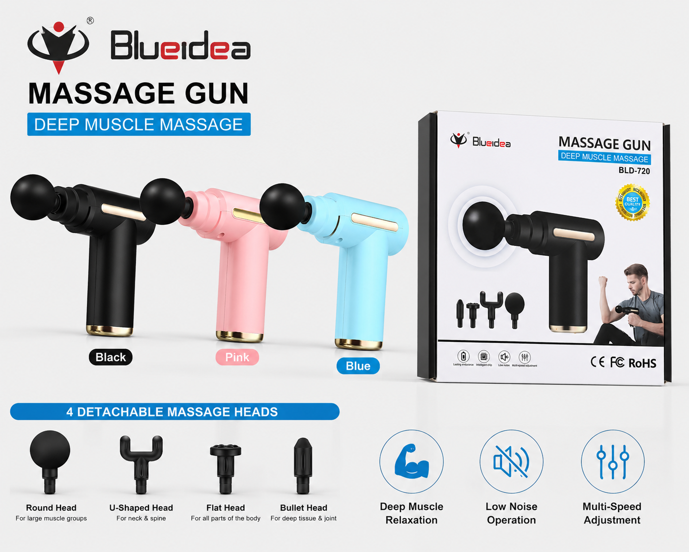 Blueidea Body Gun Massager BLD-806 | Deep Tissue Muscle Rechargeable Massage Gun