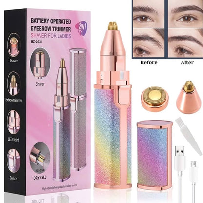 ✨ 2 in 1 Flawless Rechargeable Electric Eyebrow Trimmer & Facial Hair Remover For Women
