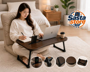 Computer Laptop Folding Table with Melamine Surface, Tablet Slot, and Cup Holder