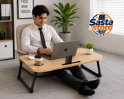 Computer Laptop Folding Table with Melamine Surface, Tablet Slot, and Cup Holder