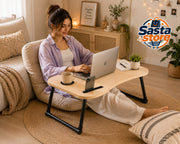 Computer Laptop Folding Table with Melamine Surface, Tablet Slot, and Cup Holder