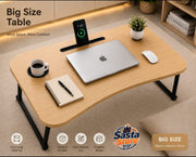 Computer Laptop Folding Table with Melamine Surface, Tablet Slot, and Cup Holder