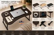 Computer Laptop Folding Table with Melamine Surface, Tablet Slot, and Cup Holder