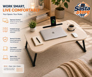 Computer Laptop Folding Table with Melamine Surface, Tablet Slot, and Cup Holder