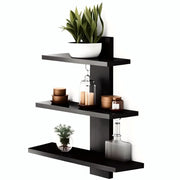 SHELFIE– 3 Tier Black Floating Wall Shelf | Modern Wooden Wall Organizer for Home Decor