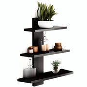 SHELFIE– 3 Tier Black Floating Wall Shelf | Modern Wooden Wall Organizer for Home Decor