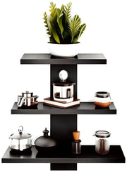 SHELFIE– 3 Tier Black Floating Wall Shelf | Modern Wooden Wall Organizer for Home Decor