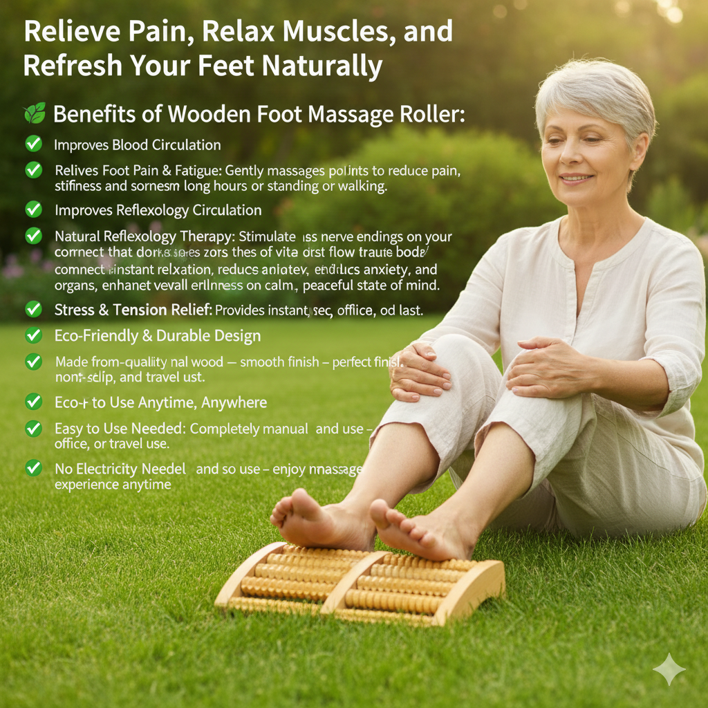 Wooden Foot Massager Roller for Pain Relief & Relaxation | Stress Relief Manual Foot Therapy Massager 👣